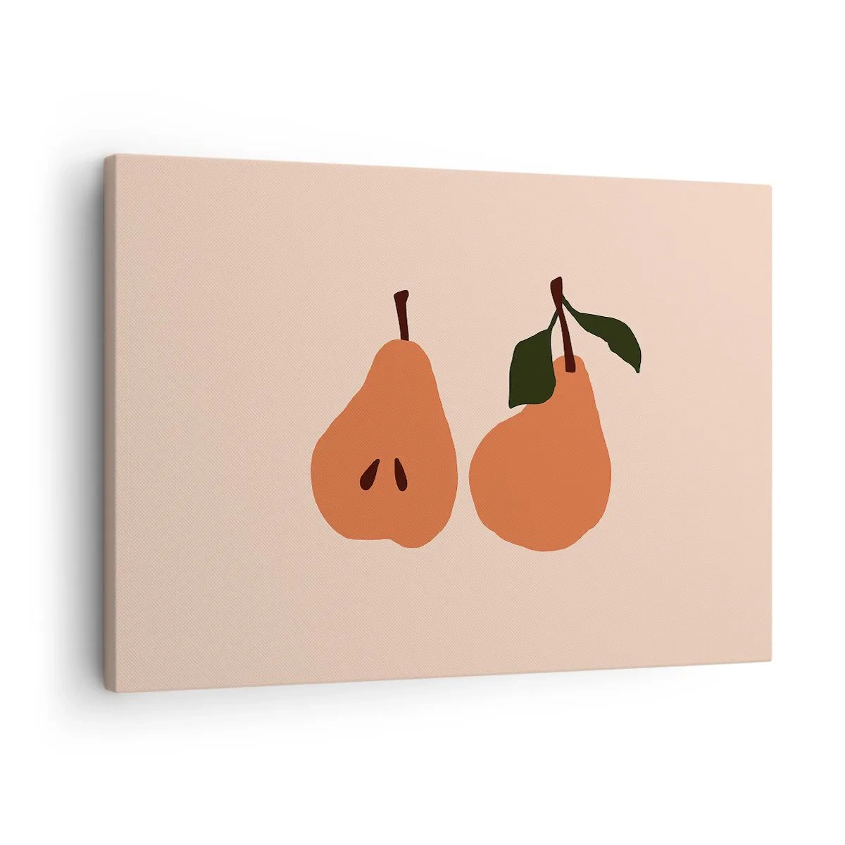 Vászonkép - Két körte minimalista illusztrációja bézs háttér előtt. - 70x50cm - Maga az édesség - Modern fali dekoráció nappalihoz és hálószobához ARTTOR