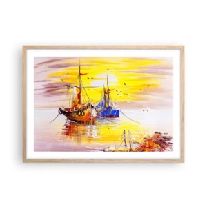 Poszter világos tölgy keretben - Megérdemelt pihenés a kikötőben - 70x50 cm