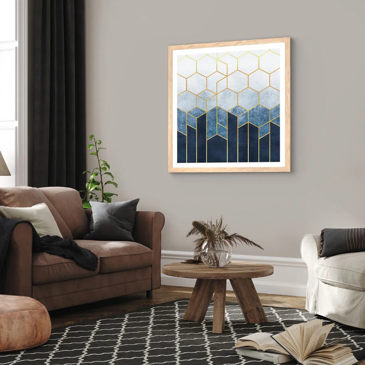 Poszter világos tölgy keretben - Kompozíció szinkópa ritmusban - 60x60 cm