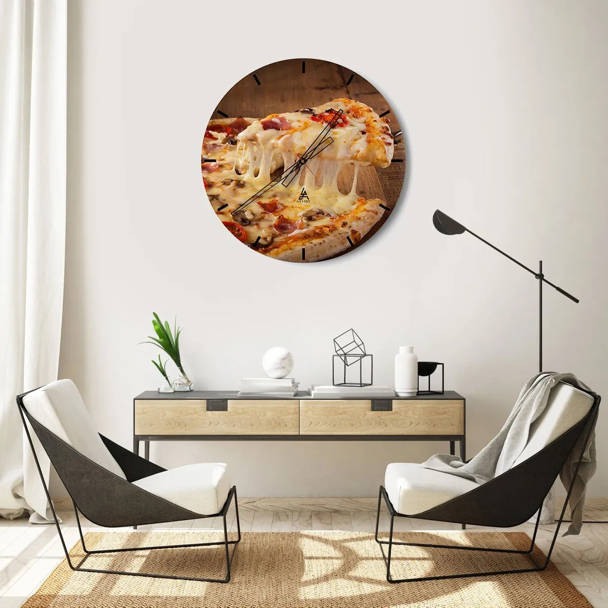 Falióra, Óra - Egy lédús szelet pizza ragacsos sajttal - 30x30cm - Az olasz művészet remekműve - Modern fali dekoráció nappalihoz, konyhához és hálószobához ARTTOR