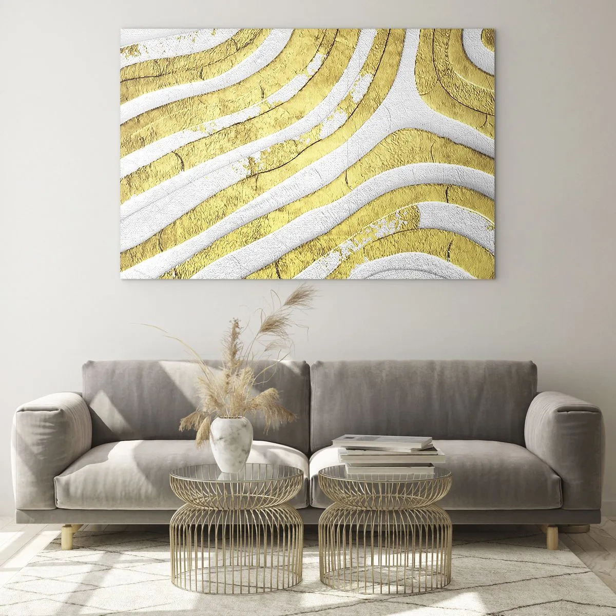Üveg kép - Kompozíció fehér és arany színben - 120x80 cm