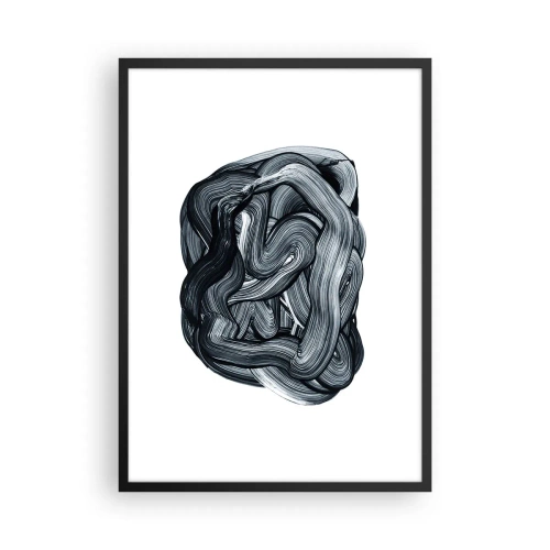Poszter fehér keretben - Fekete-fehér ecsetvonások absztrakt kompozíciója - 50x70cm - Ez nem olyan egyszerű - Modern fali dekoráció nappalihoz és hálószobához ARTTOR