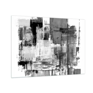 Üveg kép - Fekete-fehér absztrakció geometrikus szerkezettel - 70x50cm - A szürke szép - Modern fali dekoráció nappalihoz és hálószobához ARTTOR