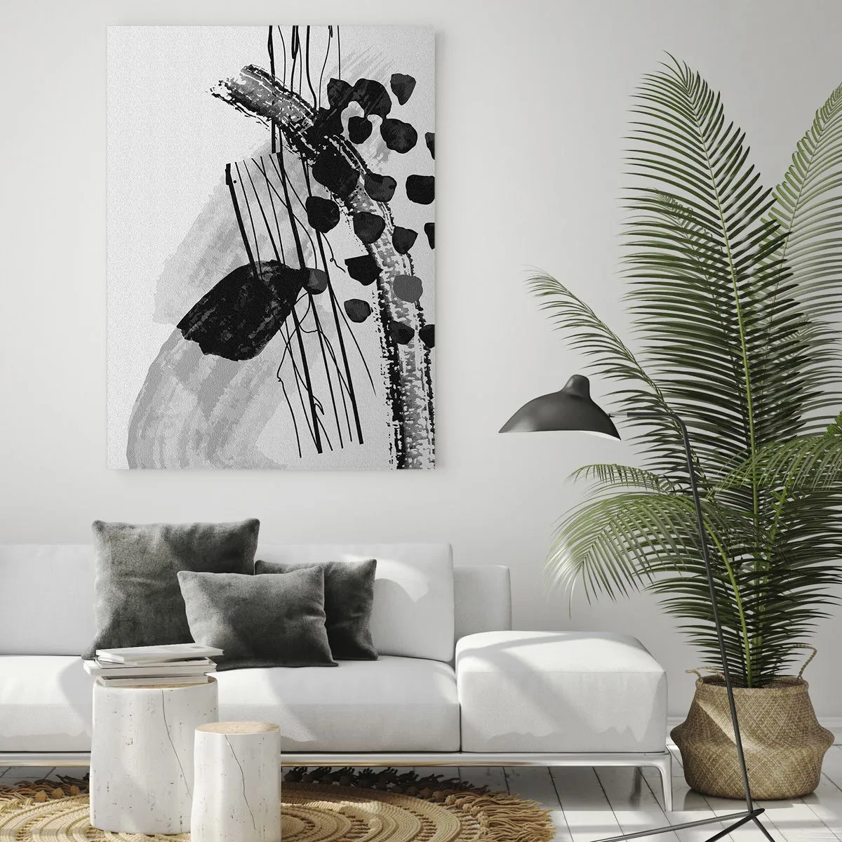Üveg kép - Fekete-fehér organikus absztrakció - 70x100 cm