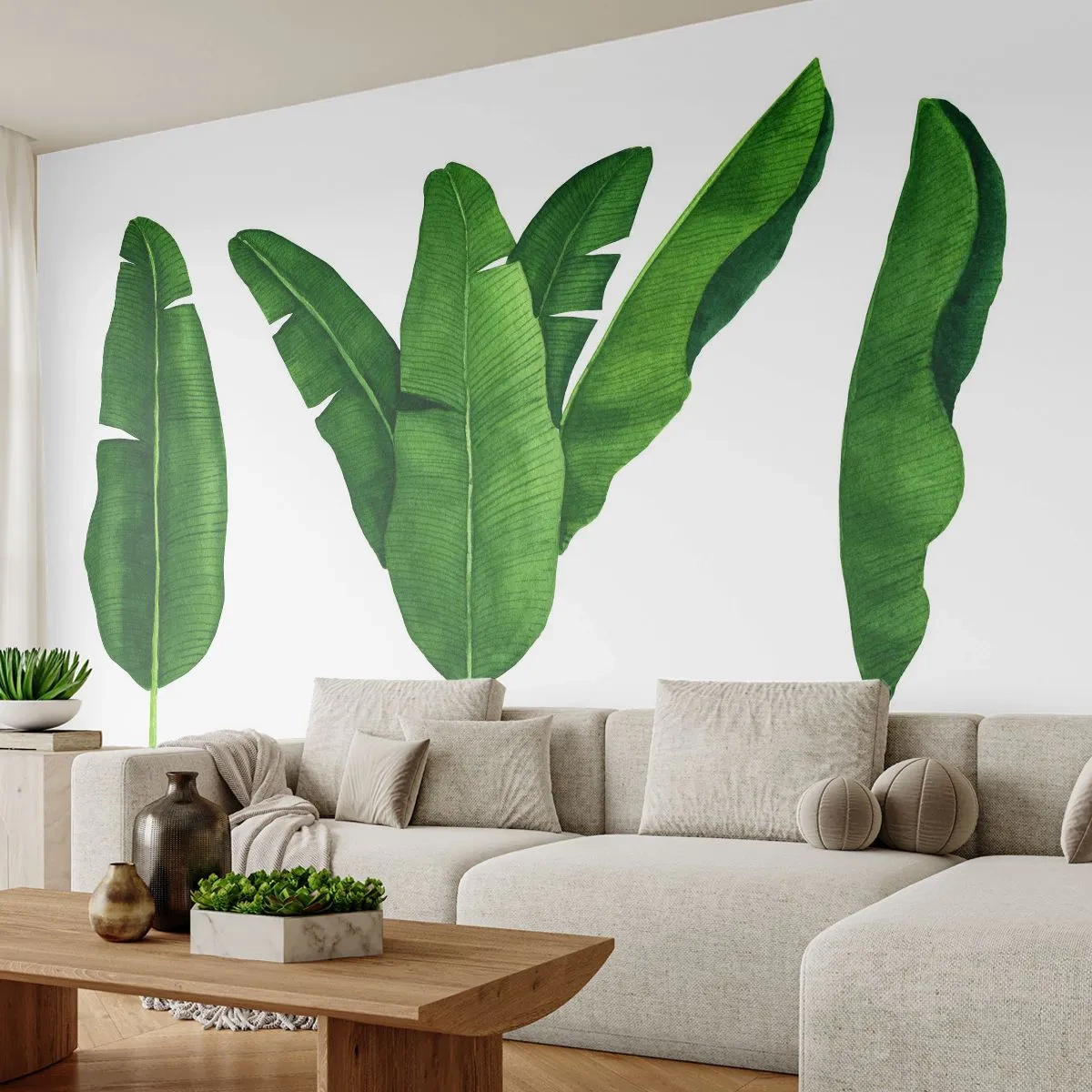 Öntapadós Fotótapéta Deluxe Sticker - Zöld szimmetria - Banánlevél, Tropikus, Botanikai stílus - 250x175 cm
