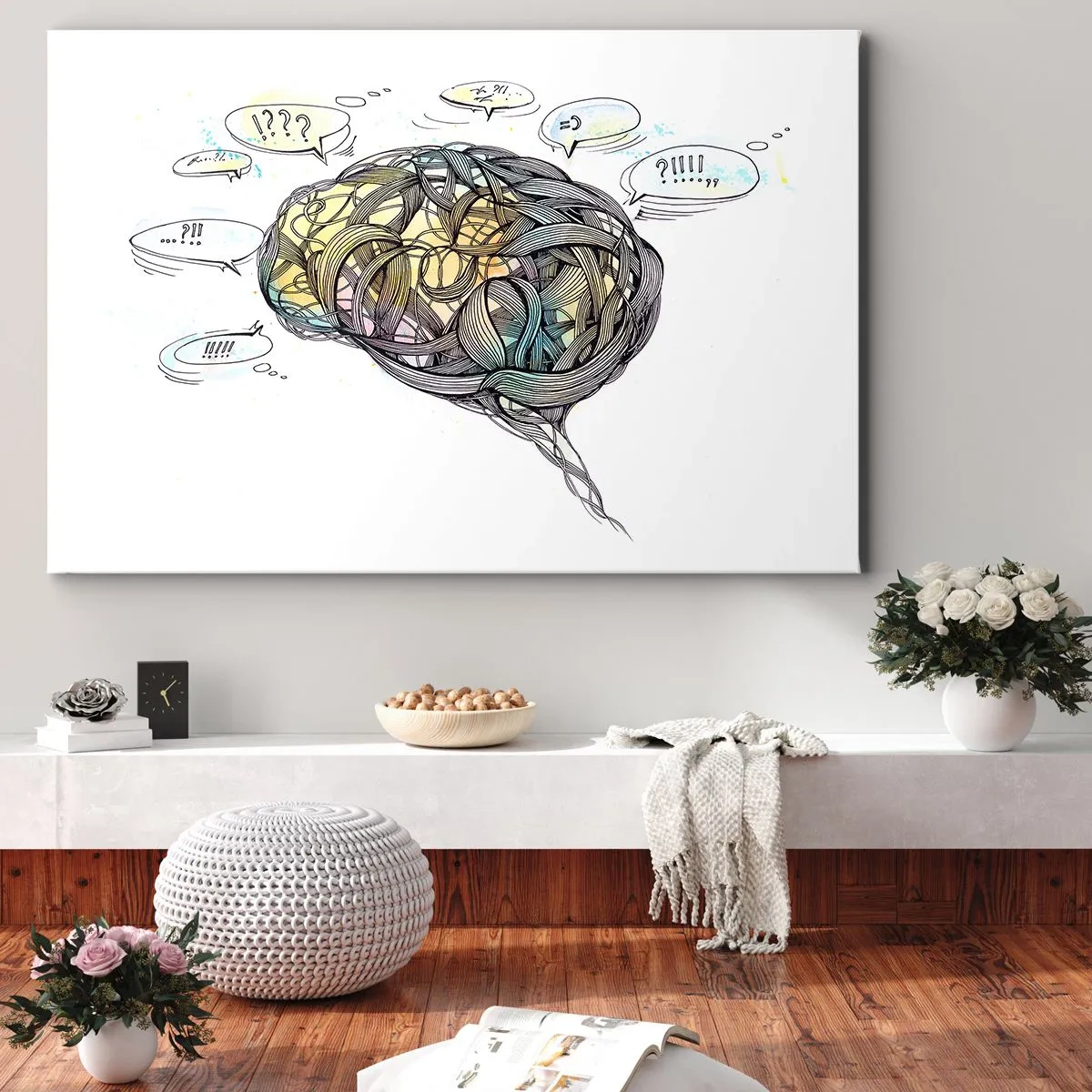 Vászonkép - Az agy művészi víziója színes elemekkel - 70x50cm - Ember - nagy rejtvény - Modern fali dekoráció nappalihoz és hálószobához ARTTOR