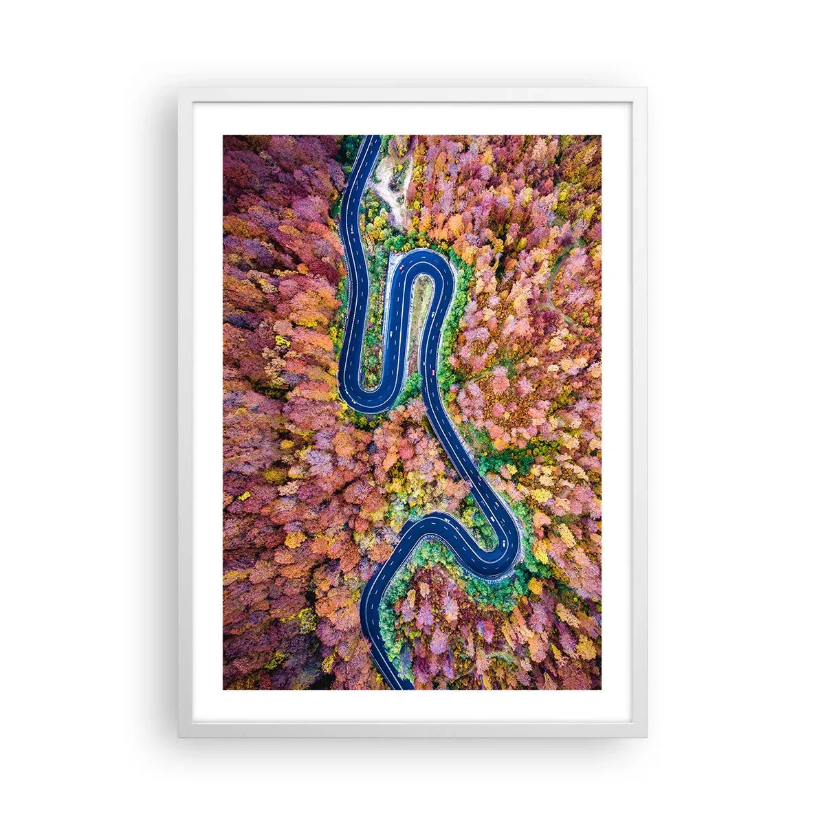 Poszter fekete keretben - Kanyargós út az erdőn keresztül - 50x70 cm