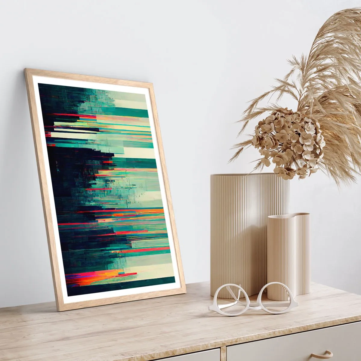 Poszter világos tölgy keretben - Futurisztikus város - 70x100 cm
