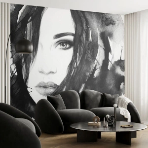 Öntapadós Fotótapéta Deluxe Sticker - Fekete-fehér hölgy portréja - Absztrakció, Női Arc, portré - 150x105 cm