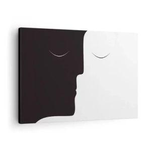 Vászonkép - Két arc minimalista sziluettje kontrasztos színekben. - 70x50cm - Az ellentétek egysége - Modern fali dekoráció nappalihoz és hálószobához ARTTOR