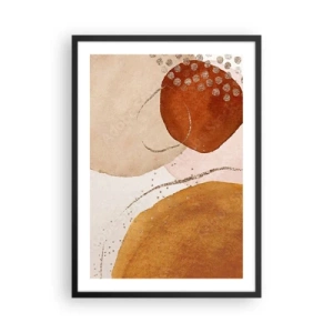Poszter fehér keretben - Absztrakt formák bézs, barna és arany árnyalatokban - 50x70cm - Gömbölyűség és mozgás - Modern fali dekoráció nappalihoz és hálószobához ARTTOR