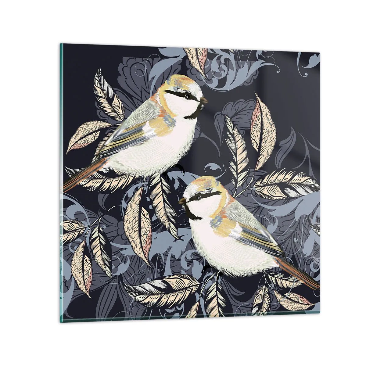 Üveg kép - Sárga-kék madárdal - 40x40 cm