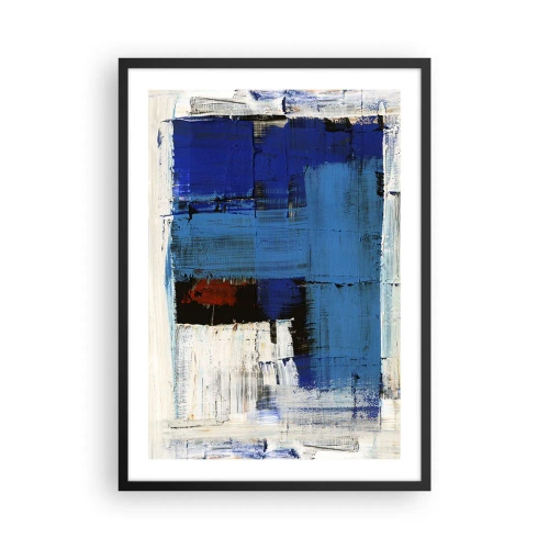 Poszter fehér keretben - Absztrakt kompozíció kék és fehér árnyalatokban - 50x70cm - A kék titka - Modern fali dekoráció nappalihoz és hálószobához ARTTOR