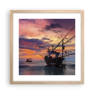 Poszter világos tölgy keretben - Egzotikus este - 40x40 cm