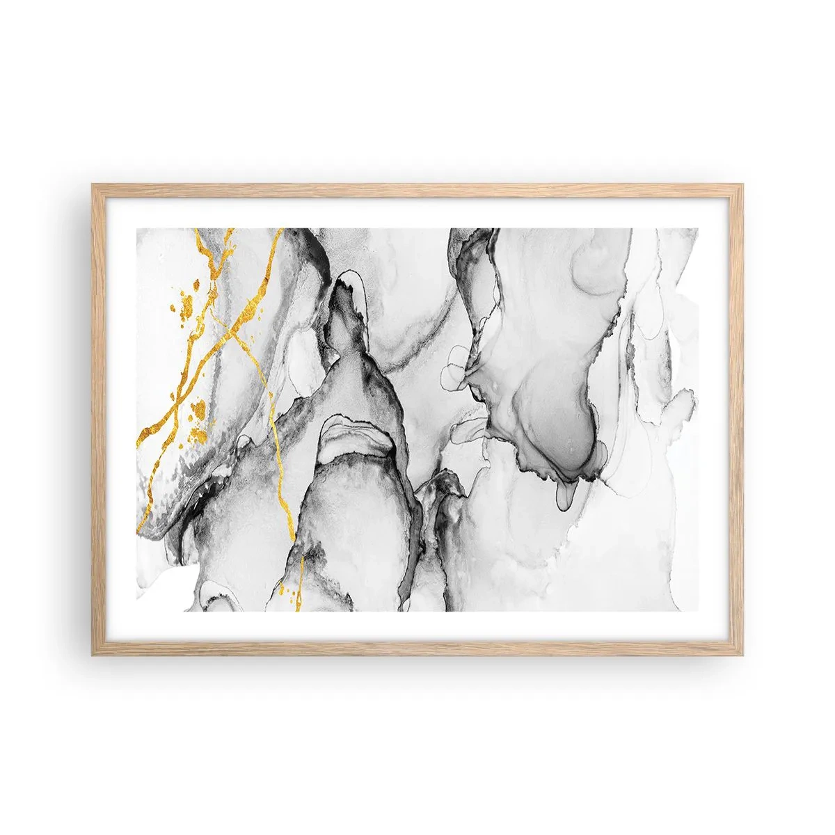Poszter világos tölgy keretben - Arany motívumú kompozíció - 70x50 cm