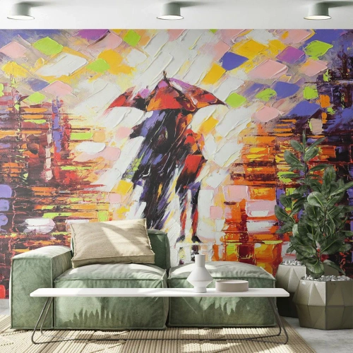 Öntapadós Fotótapéta Deluxe Sticker - Együtt az éjszakában és az esőben - Absztrakció, Szerelmes pár, Sétálj az esőben - 400x280 cm