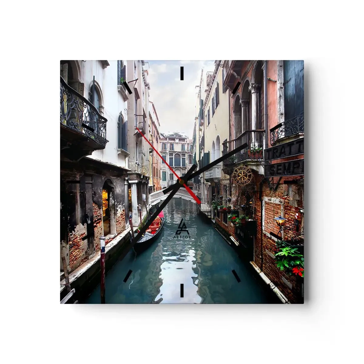 Falióra, Óra - Velencei táj gondolával és híddal - 40x40 cm