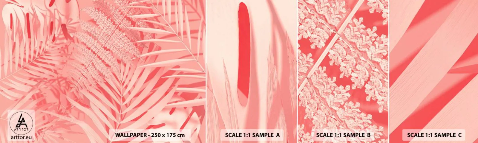 Fotótapéta Minta Standard Eco - Rózsaszín koncepció - Absztrakció, Pálmafa levél, Grafika - 100x30 cm