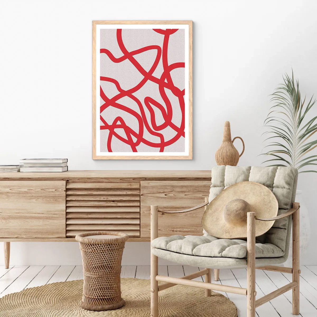Poszter világos tölgy keretben - Piros a fehéren - 30x40 cm