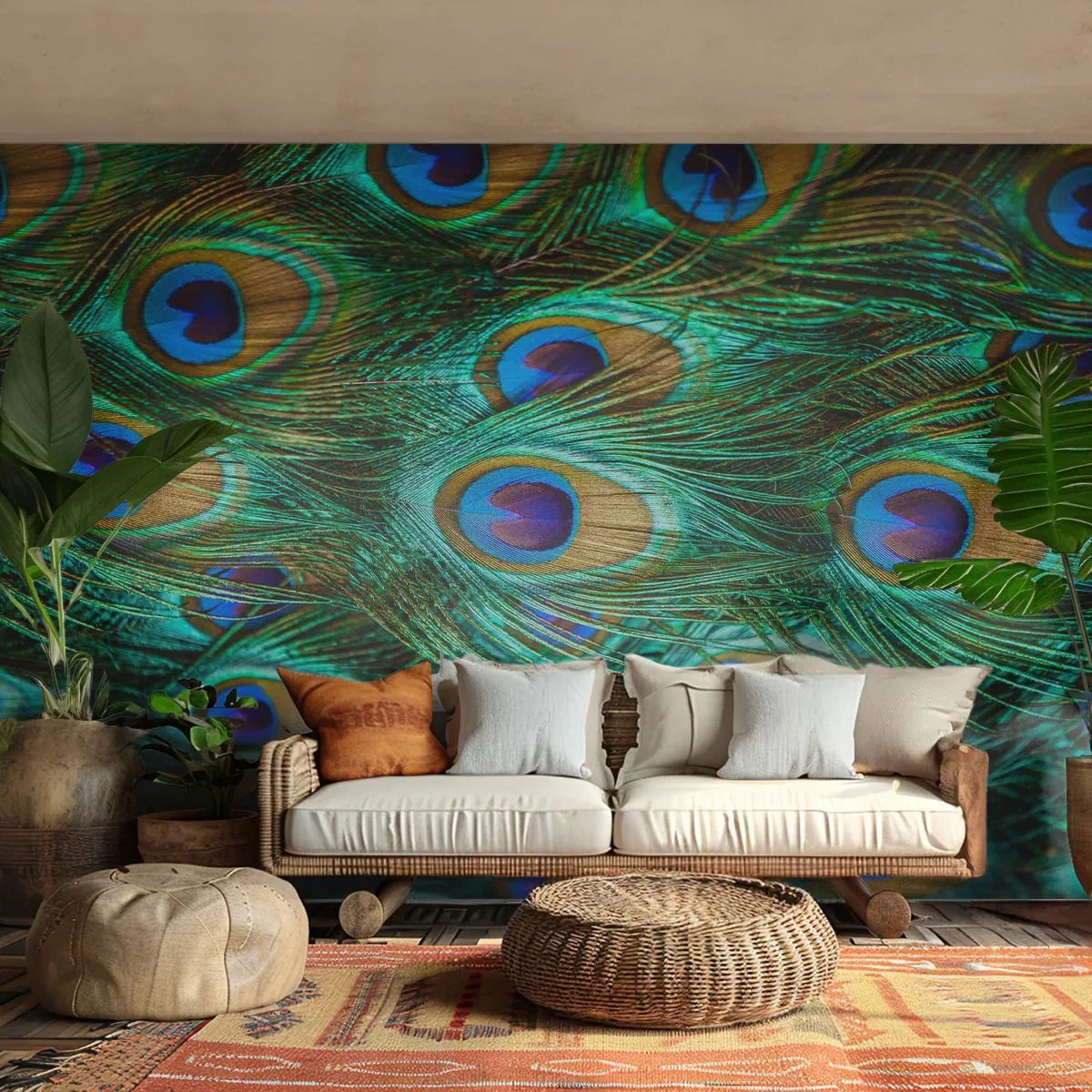 Fotótapéta Standard Eco - Pávatollak részlete jellegzetes szemmintával és színekkel - 100x70cm - Pávaszemű pillantás - Modern fali dekoráció nappalihoz és hálószobához ARTTOR