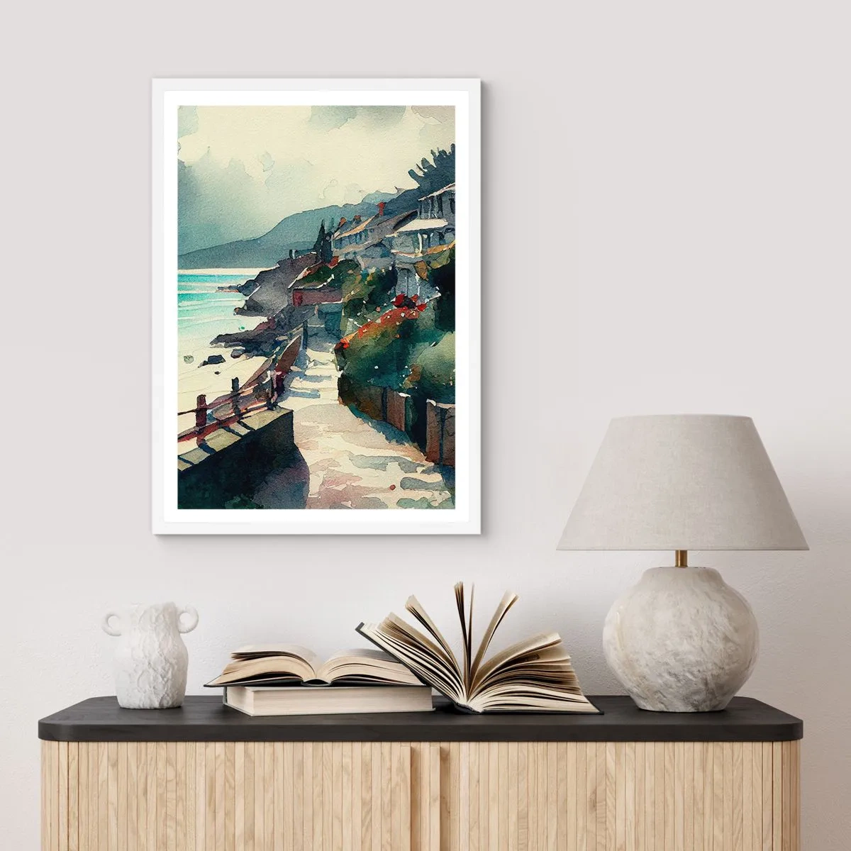 Poszter fekete keretben - Mediterrán város - 30x40 cm