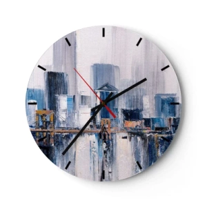 Falióra, Óra - Impresszionista panoráma a városról felhőkarcolókkal és egy híddal - 30x30cm - New York-i benyomás - Modern fali dekoráció nappalihoz, konyhához és hálószobához ARTTOR