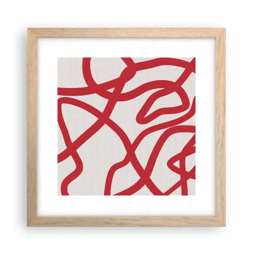 Poszter világos tölgy keretben - Piros a fehéren - 30x30 cm