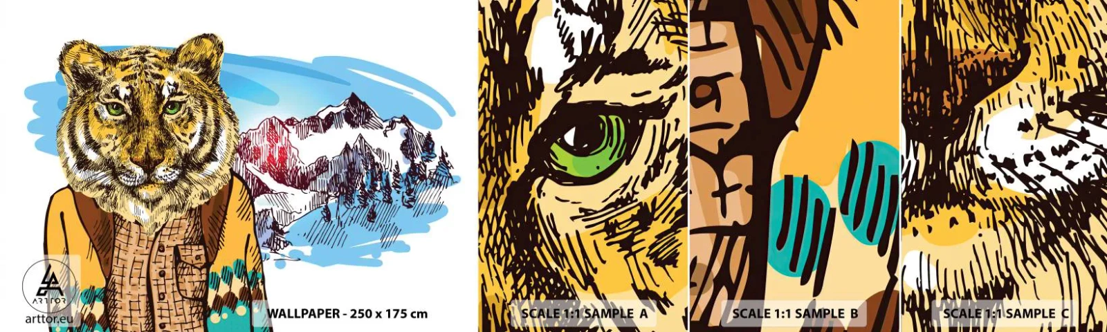 Fotótapéta Minta Standard Eco - Nem olyan vad, mint ahogy lerajzolják - Absztrakció, Tigris, Hegyek - 100x30 cm