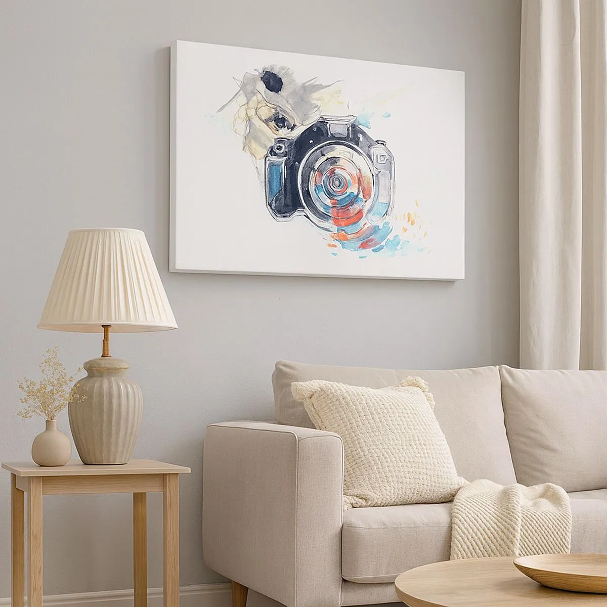 Vászonkép - Akvarell kamera színes részletekkel - 70x50cm - A lencse szemében - Modern fali dekoráció nappalihoz és hálószobához ARTTOR