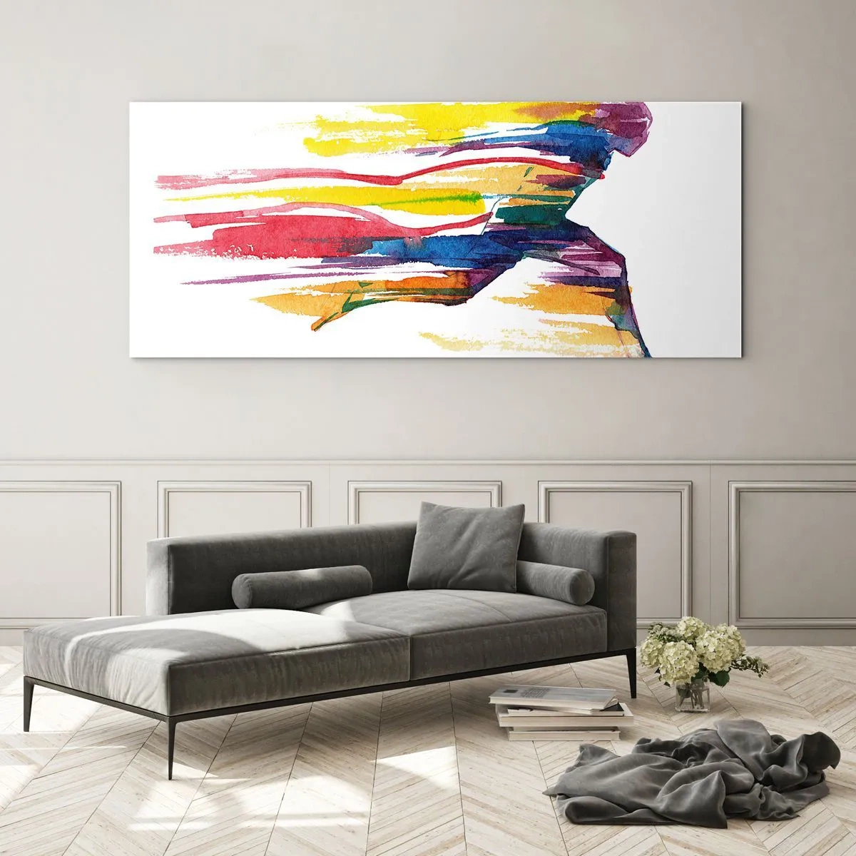 Üveg kép - Futás a szivárványon - 90x30 cm