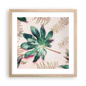 Poszter világos tölgy keretben - A zöld tanulmánya a rózsaszín háttérben - 40x40 cm