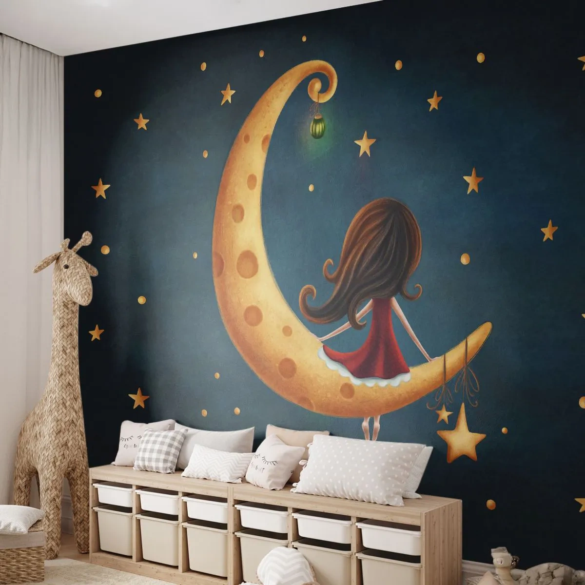 Öntapadós Fotótapéta Deluxe Sticker - Egyszer volt… - Gyerekeknek, Lány, Hold - 250x175 cm