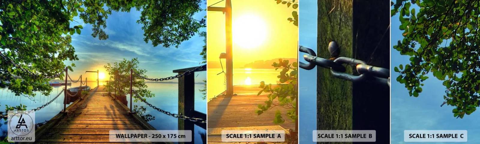 Fotótapéta Minta Öntapadós Deluxe Sticker - Naplemente a víz felett - Tájkép, Tó, Vitorlás - 100x30 cm