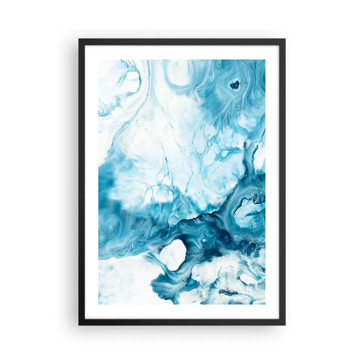 Poszter fehér keretben - Absztrakt kompozíció kék és fehér árnyalatokban - 50x70cm - Kékség koncertje - Modern fali dekoráció nappalihoz és hálószobához ARTTOR