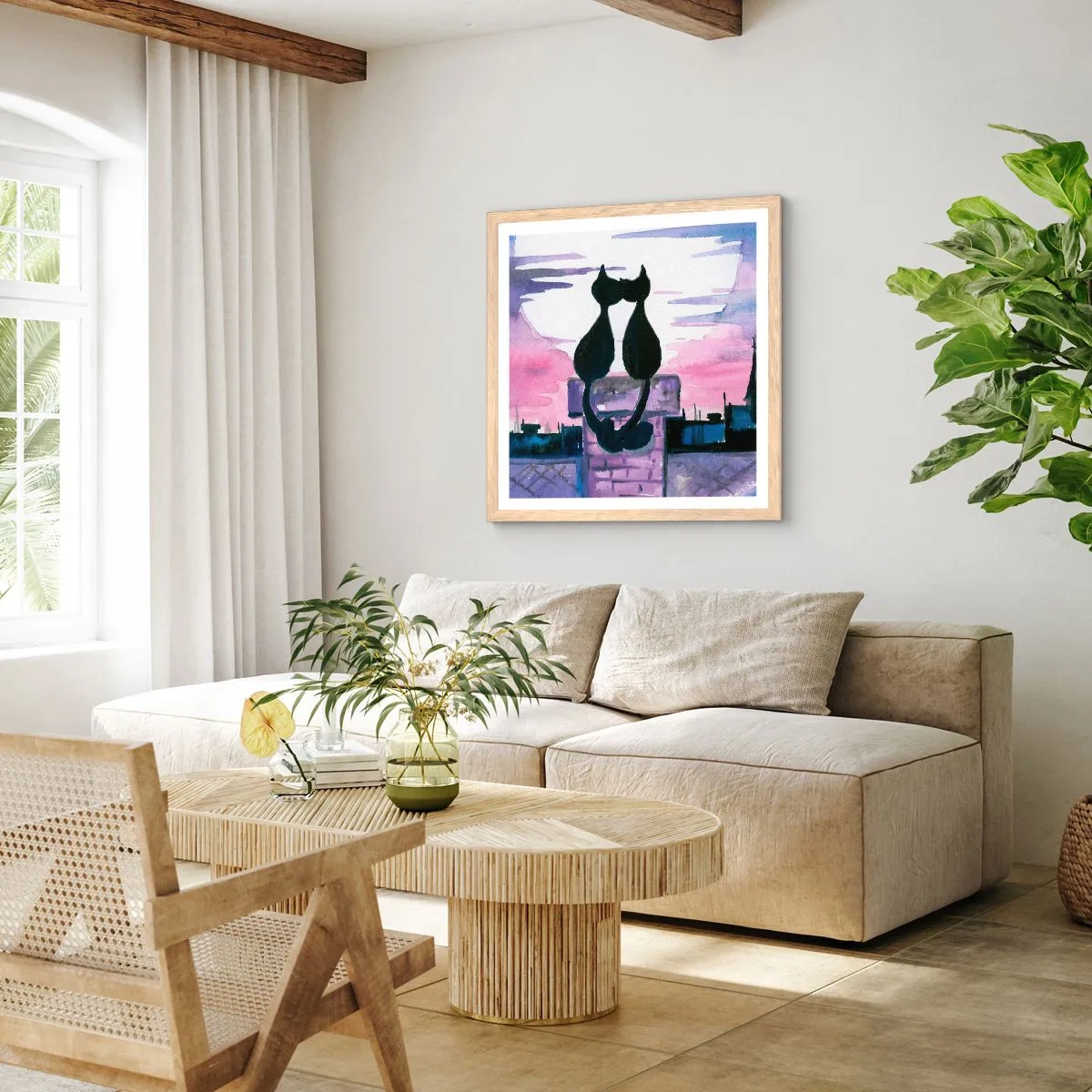 Poszter világos tölgy keretben - Rendez-vous a holdfénynél - 30x30 cm