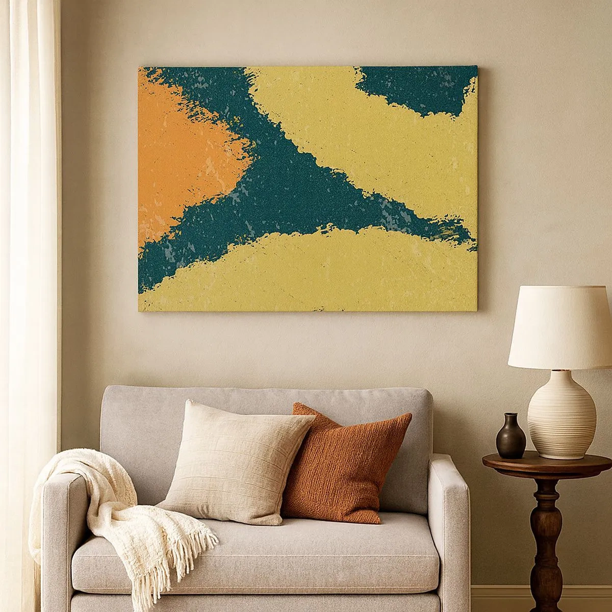 Vászonkép - Absztrakt foltok földes és zöld színekben - 70x50cm - Absztrakció - lassú mozgás - Modern fali dekoráció nappalihoz és hálószobához ARTTOR