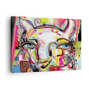 Vászonkép - Színes portré absztrakt művészi stílusban - 70x50cm - A macska természetének gazdagsága - Modern fali dekoráció nappalihoz és hálószobához ARTTOR