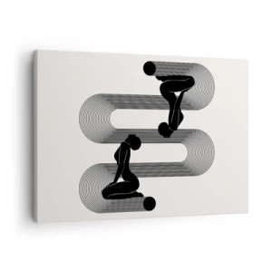 Vászonkép - Fekete sziluettek geometrikus vonalakkal világos háttéren - 70x50cm - Érzéki szimmetria - Modern fali dekoráció nappalihoz és hálószobához ARTTOR