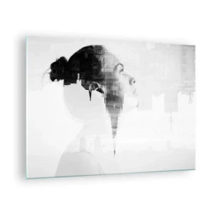 Üveg kép - Egy nő sziluettje építészeti elemekkel a háttérben - 70x50cm - Az üveg mind a két oldalán - Modern fali dekoráció nappalihoz és hálószobához ARTTOR