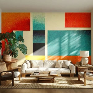 Fotótapéta Standard Eco - Geometrikus színes blokkok retro stílusban - 100x70cm - Geometrikus absztrakció - jó energia - Modern fali dekoráció nappalihoz és hálószobához ARTTOR