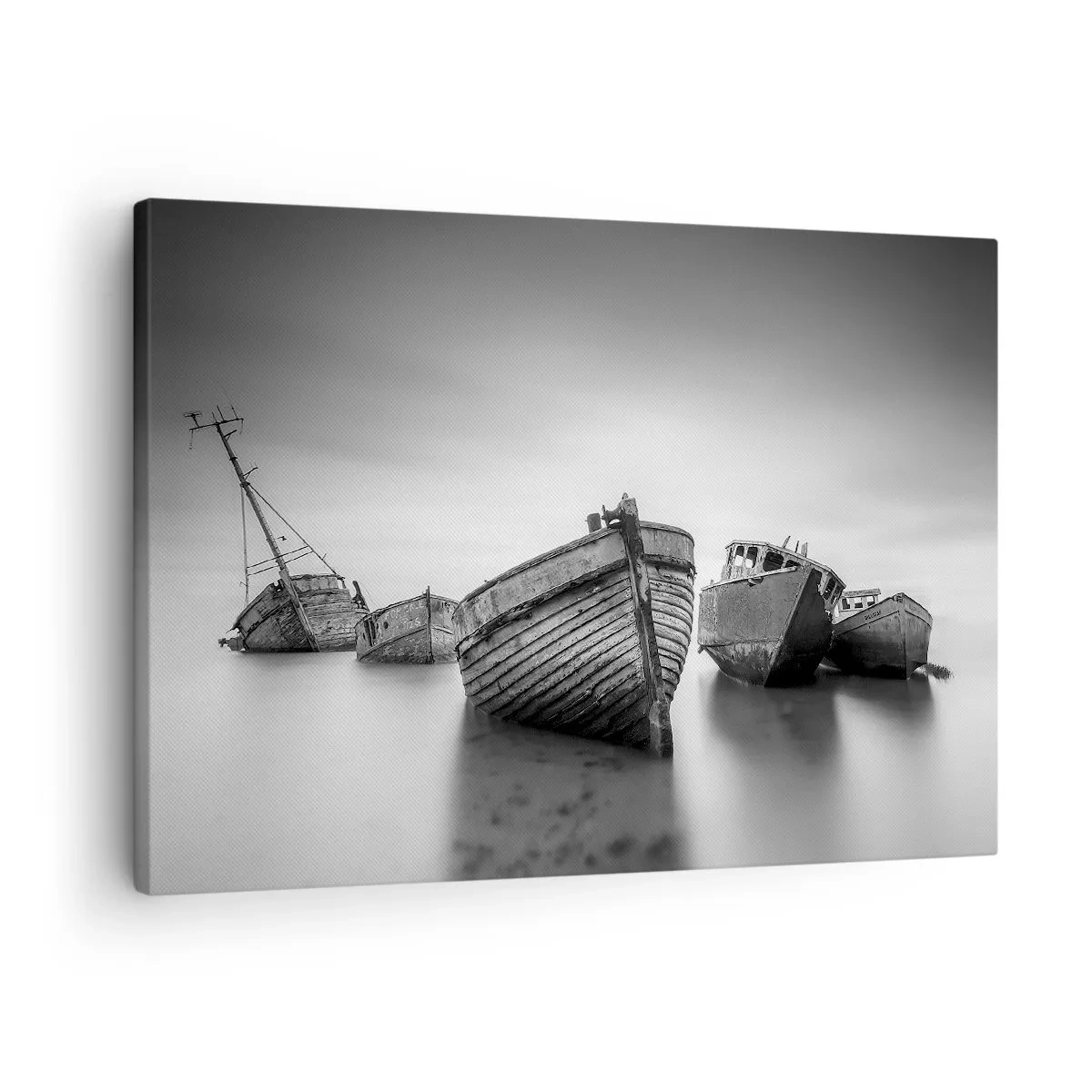 Vászonkép - Elhagyott hajók nyugodt vízen - 70x50cm - Csak emlékek... - Modern fali dekoráció nappalihoz és hálószobához ARTTOR
