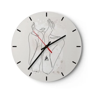 Falióra, Óra - Minimalista vonalas illusztráció egy kézről és szájról - 30x30cm - Várva-várt pillanat - Modern fali dekoráció nappalihoz, konyhához és hálószobához ARTTOR