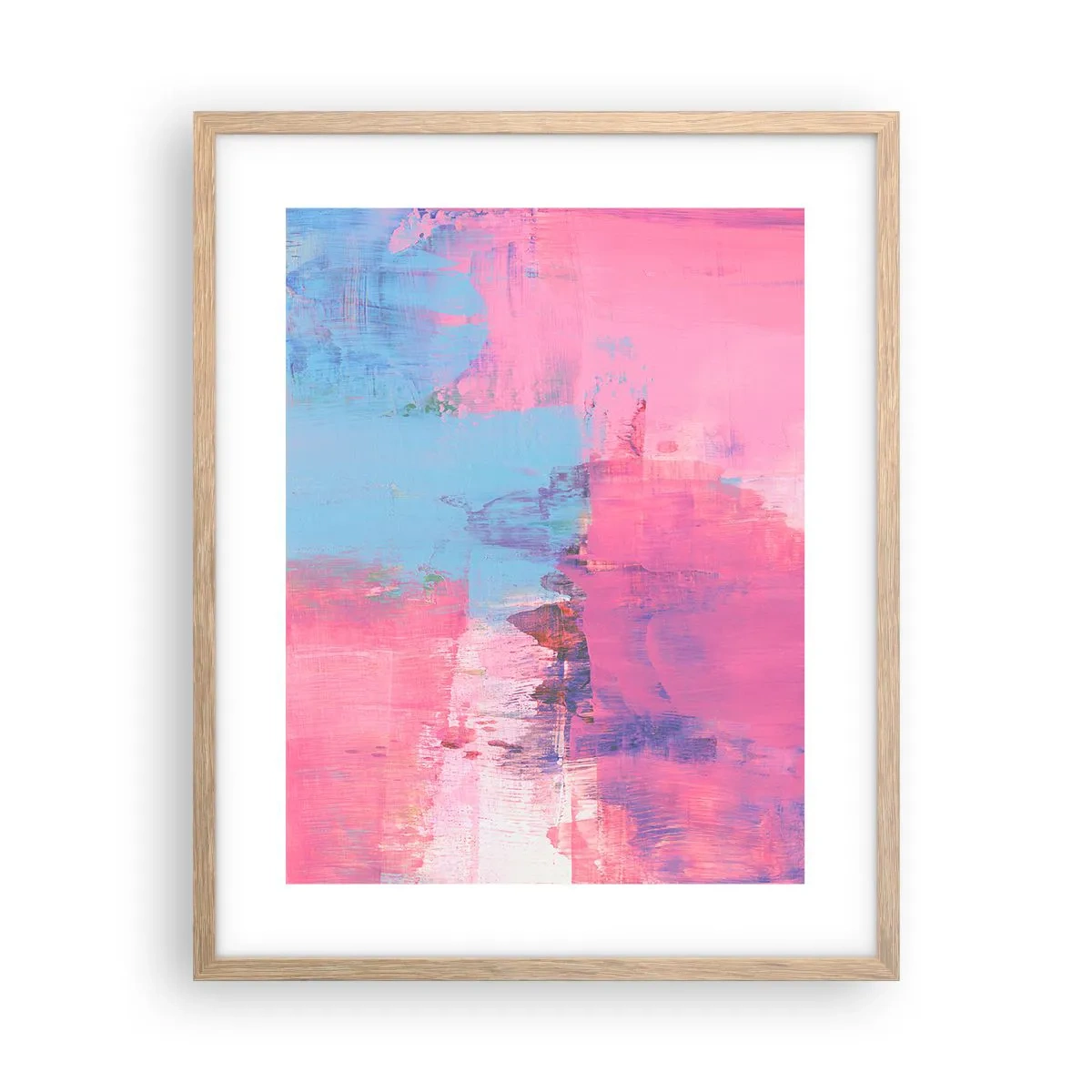 Poszter világos tölgy keretben - Rózsaszín, kék és egy csipetnyi fény - 40x50 cm