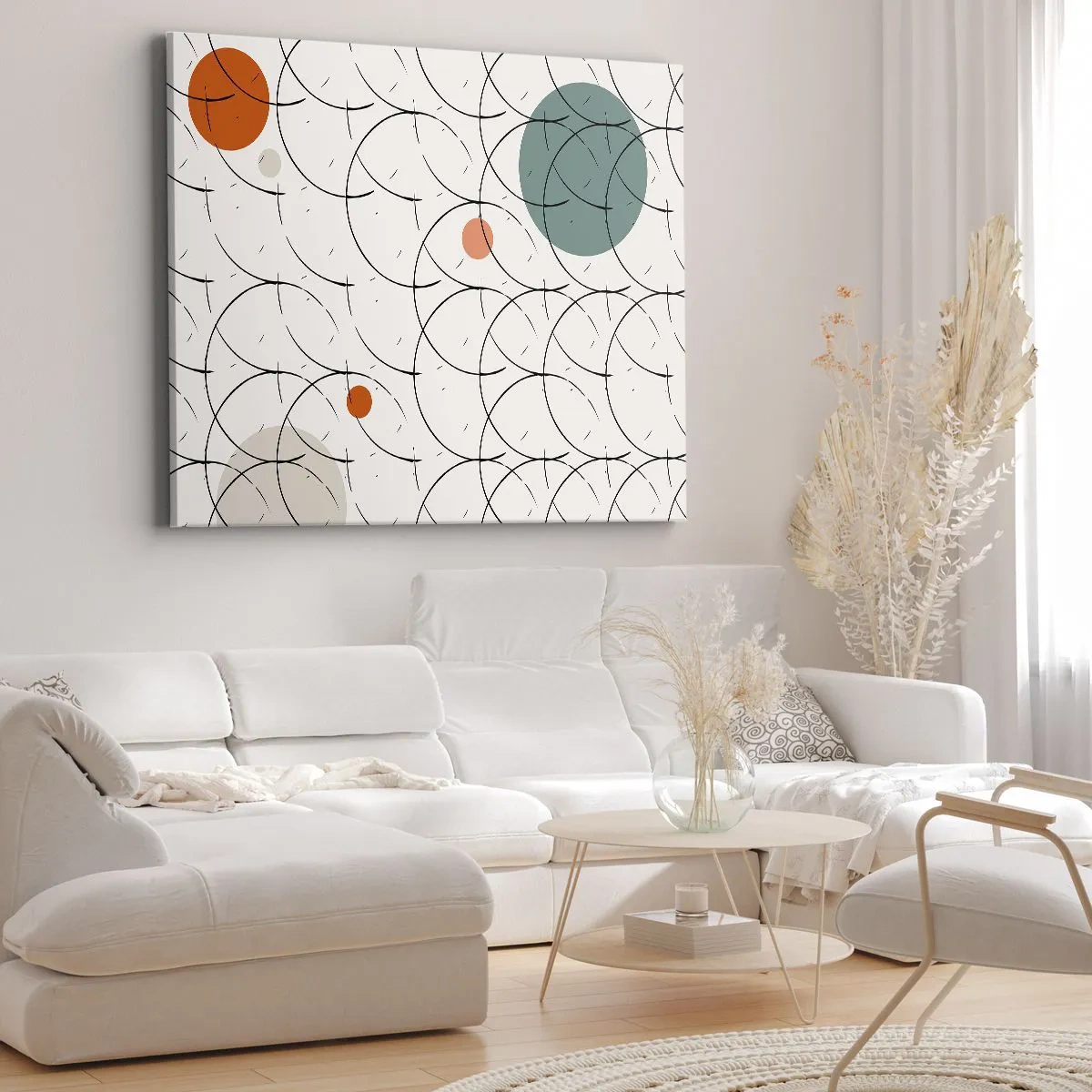 Vászonkép - Geometrikus minta színes körökkel világos háttéren - 70x50cm - A pop-art szellemében - Modern fali dekoráció nappalihoz és hálószobához ARTTOR