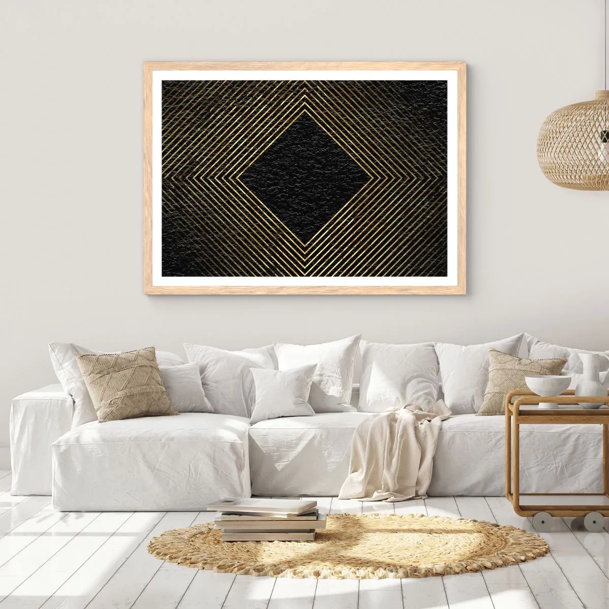 Poszter világos tölgy keretben - Geometria glamour stílusban - 70x50 cm