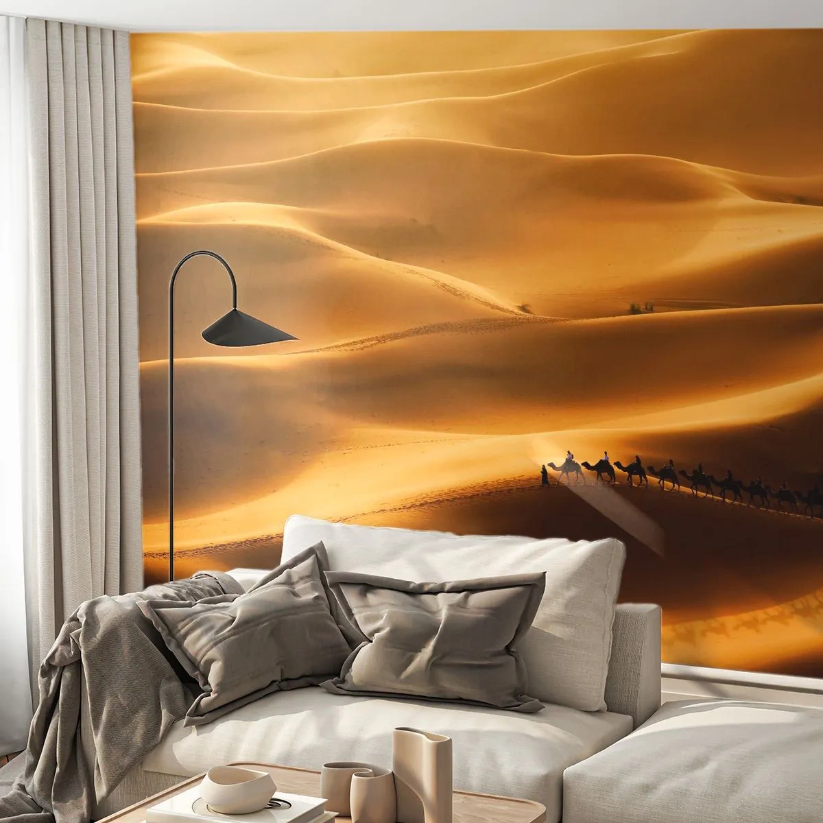 Fotótapéta Premium Sand - Karaván a sivatagi hullámokban - Tájkép, Afrika, Sivatag - 100x70 cm