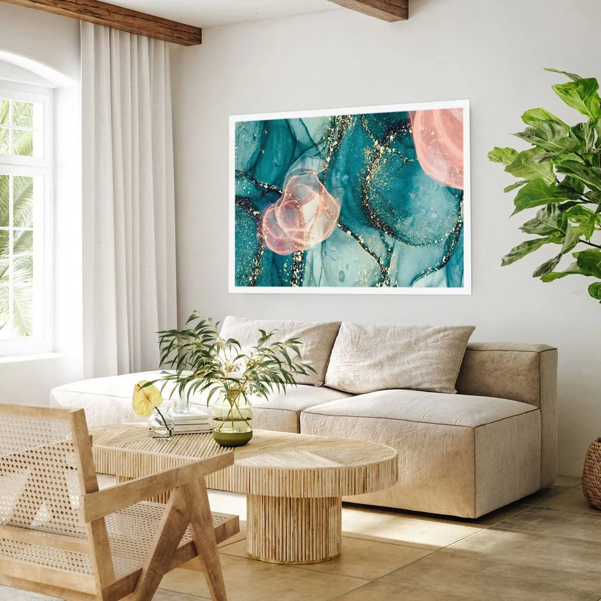 Poszter - Selyemkék, tüll rózsaszín - 100x70 cm