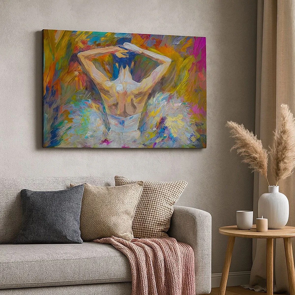 Vászonkép - Egy balerina dinamikus színekben és festői kifejezésmódban - 70x50cm - Bármi lehet - Modern fali dekoráció nappalihoz és hálószobához ARTTOR