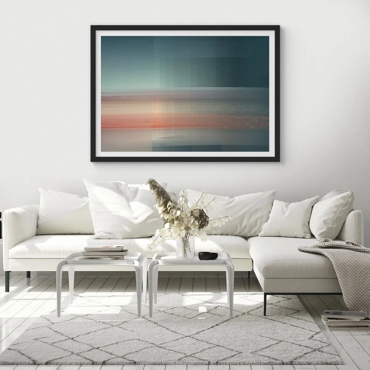 Poszter fehér keretben - Absztrakt: fényhullámok - 70x50 cm
