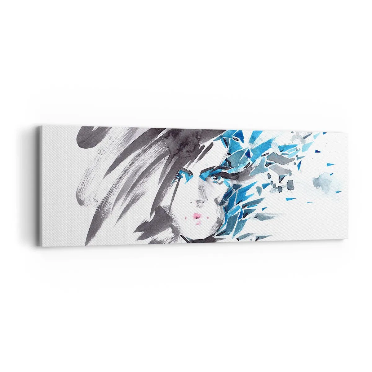 Vászonkép - Érzéki portré szürkében és kékben - 90x30 cm